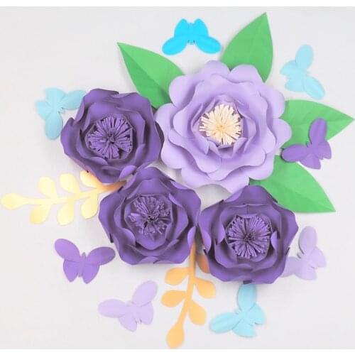 2018 Giant Paper Flowers 4pcs + 6 Leaves 8 Butterflies Wedding Backdrop Baby Shower Baby Nursery Decorations Bridal Shower