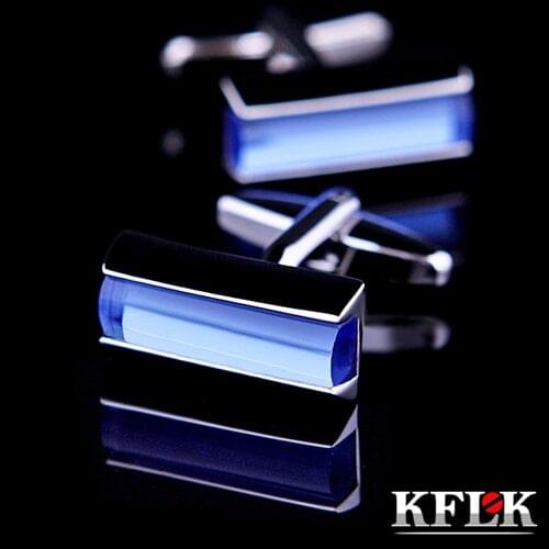2020 KFLK Luxury HOT shirt cufflinks for mens gifts Brand cuff button Blue Crystal cuff links High Quality abotoaduras Jewelry