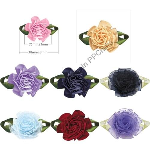 38-25MM Satin Ribbon Foliage carnation Flower For Packing Cloth Hairbow DIY Crafts 200pcs Free Shipping