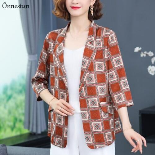 Plaid Print Blazer Woman Half Sleeve Womens Jackets Spring 2021 Woman Clothing Casual Slim Elegant Female Jacket