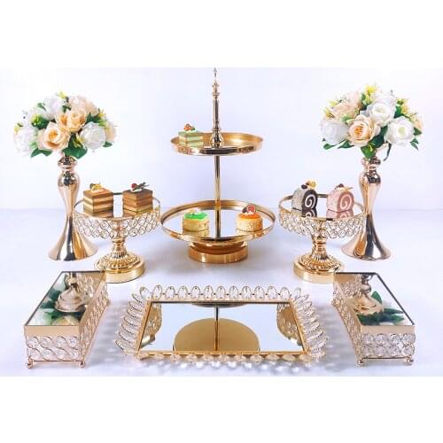 8 pcs Gold Metal Cake Stand Set Cupcake Display Dessert Wedding Birthday Party Plate Rack