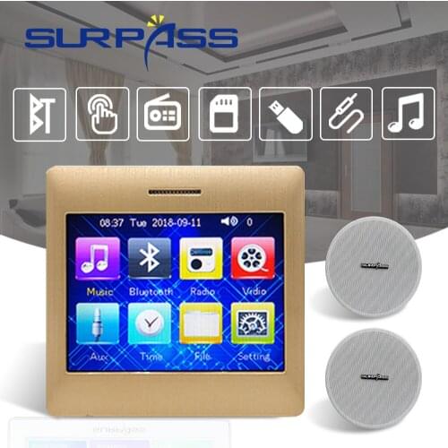 Home Background Music System Cheap Package 3.5inch Touch Screen Bluetooth In Wall Amplifier Combo With 2 15Watts Ceiling Speaker