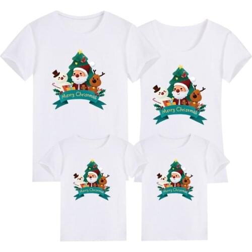 Mom Dad And Me T-shirt Christmas Family Matching T-shirt New Year Girls Boy Mom Dad T-shirt Cotton Short Sleeve Cartoon Print