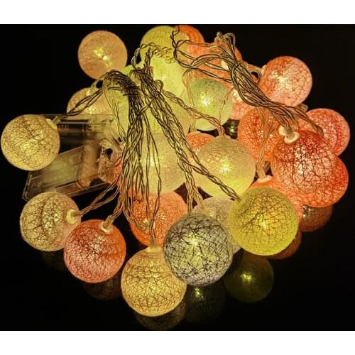 2M 10 LED Cotton Ball Garland String Fairy Lights New Year Christmas Lantern Outdoor Garden Wedding Holiday Decoration Lighting