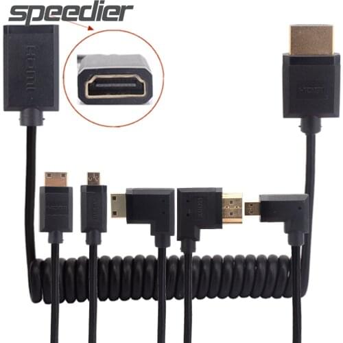 HDMI-compatible Female TO Micro Mini-HDMI Spring cable HDMI2.0 4K HD Thin Cables stretch Coiled DSLR Digital Single Lens Reflex