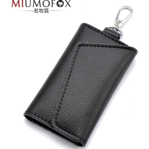 Cow Leather Key Holder Wallet 100% Genuine Leather Unisex Solid Key Wallet Organizer Bag Car Housekeeper Wallet Card Holder W73