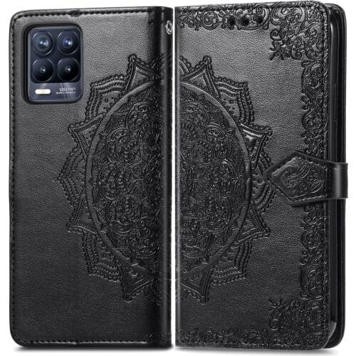Mandala Flower Embossed Leather Case For OPPO Realme 8 Pro Cases Magnetic Folio Wallet Phone Cover Realme8 Pro Funda