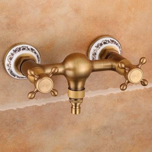 Brass Wall Mounted Washing Machine Faucet Hot and Cold Washing Machine Faucet Retro Faucet Archaistic Faucet Bathroom Faucet