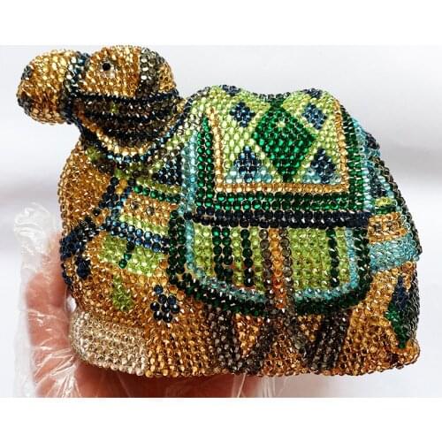 Fashion Camel Shape Full Diamond Crystal Evening Bag Green/Blue/Gold Rhinestone Party Prom Purse Design Chain Shoulder Handbags