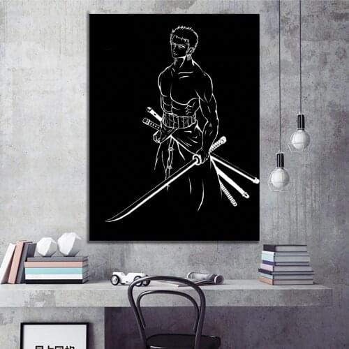 Modular Canvas Painting Home Decor Pictures One Piece Black and White Roronoa Zoro Modern Printed Poster Japan Anime Wall Art