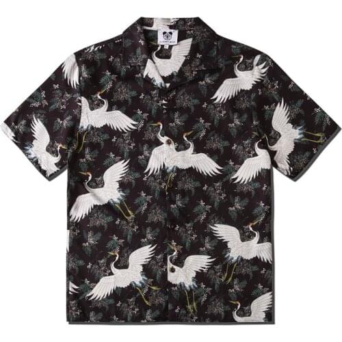 2021 Cool Design Crane Print Short Sleeve Shirt Men Summer Floral Hip Hop Beach Hawaiian Shirts Clothes For Teens Chemise Homme