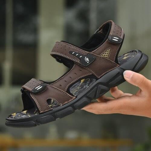 Mens Sandals Outdoor Genuine Leather Summer Shoes Men Fashion Handmade Men Cool Sneakers Fishing Male Sandalias Plus Size 38-48