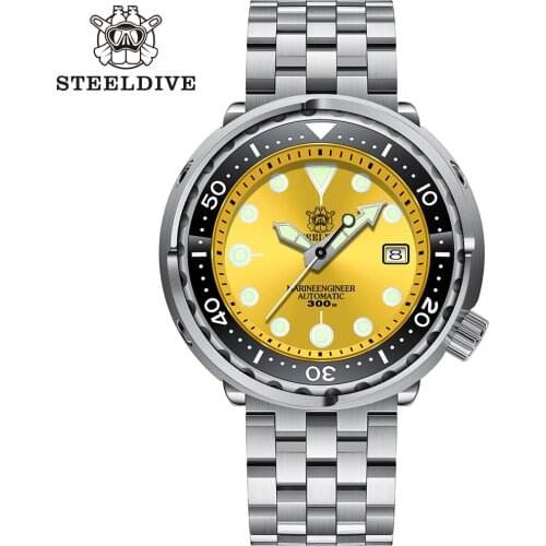 Steeldive Design SD1975 Classic Watches Ceramic Bezel 300m Waterproof Stainless Steel Super Luminous NH35 Tuna Mens Dive Watch