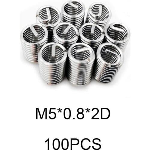 100pcs M5*0.8*2D Silver Thread Repair Insert Kit Set 304 Stainless Steel For Hardware Repair Tools
