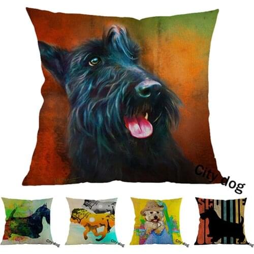 Scottish Terrier Dog painting Photographs Home Decorative Sofa Thro 45*45CM Pillow Case Watercolor painting Cushion Cover