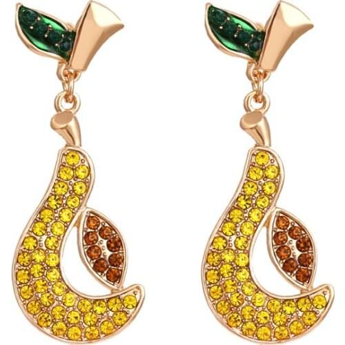 Creative Design Alloy Hollow Diamond Fruit Earrings Color Diamond Pear Earrings Drop Oil Earrings Wedding Party Christmas Gift