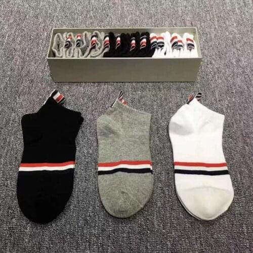 6 Pairs/Box Unisex Women Men Classic Style Socks Breathable Cotton Blend Striped Casual Sport Boating Ankle Socks