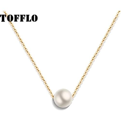 TOFFLO New Simple Rose Gold Fashion Pearl Necklace Female Short Clavicle Necklace For Women Stainless Steel Jewelry BSP126
