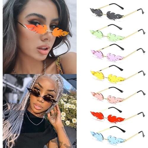 New Fashion Small Fire Flame Sunglass Wave Rimless Narrow Sun Glass Retro UV400 Streetwear Vintage Eye glass Cycling Accessories