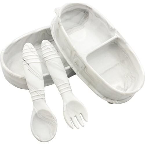 Baby Toddler Divided Plate With Spoon Fork Set Soft Suction Food Plate For Self Feeding