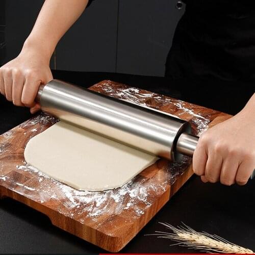 Cookie Rolling Pin Dumpling Skin Stainless Steel Non Stick Pizza Rolling Pin Fondant Cake Smooth Deegroller Kitchen Tools DG50RP