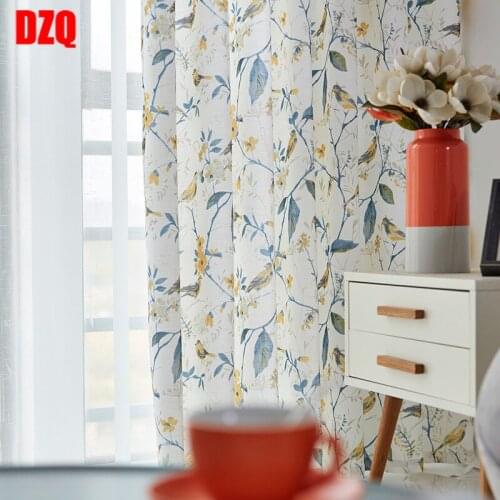 American Pastoral Country Crushed Flowers Thickened Fine Linen Printing Shade Curtains for Living Dining Room Bedroom