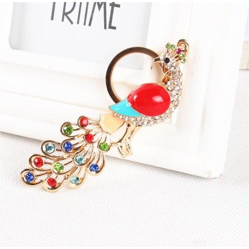 Peacock Peafowl Tail Multi-colors Crystal Charm Pendent Purse Handbag Car Key Ring Keychain Party Wedding Birthday Gift