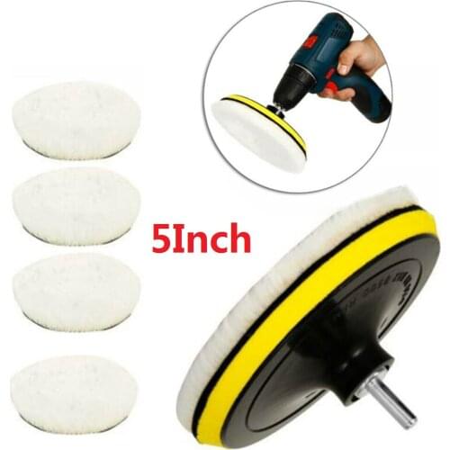 5pcs/set Wool Polishing Buffing Waxing Pad Accessories Wool Polishing Pads For M10/M14 Connector Drill Car Polisher 3/5/6/7 Inch