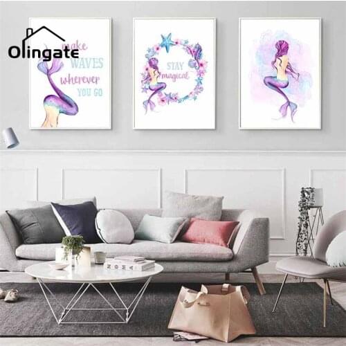 Purple Style Mermaid Hippocampus Posters and Prints Modern Colorful Picture Home Decor Wall Art Canvas Painting for Home Decor