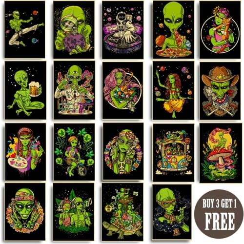 Psychedelic Alien Retro Poster For Coffee House home Room Bar Wall Decor Art Wall Painting