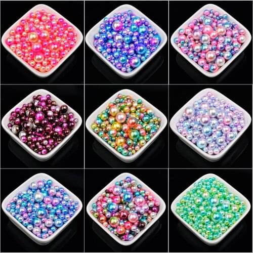 Mermaid Color Gradient Round Pearls 3/4/6/8/10MM Mix Size&Color 200-400Pcs No Hole For DIY Craft Scrapbook Jewelry Garment Beads
