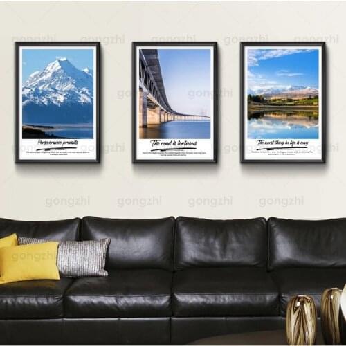 Modern Landscape Canvas Painting High Mountain River Bridge English Quote Cafe Travel Agency Wall Home Decor Hd Printing Poster