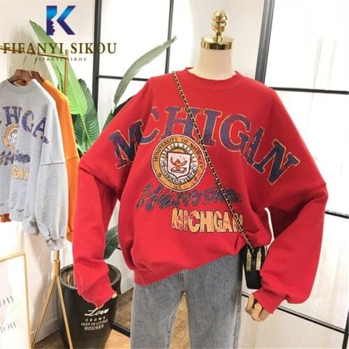 Spring Autumn Women Plus Size Sweatshirt Letter Print Hoodies Fashion Sweatshirts O-Neck Long Sleeve Pullover Female Loose Tops