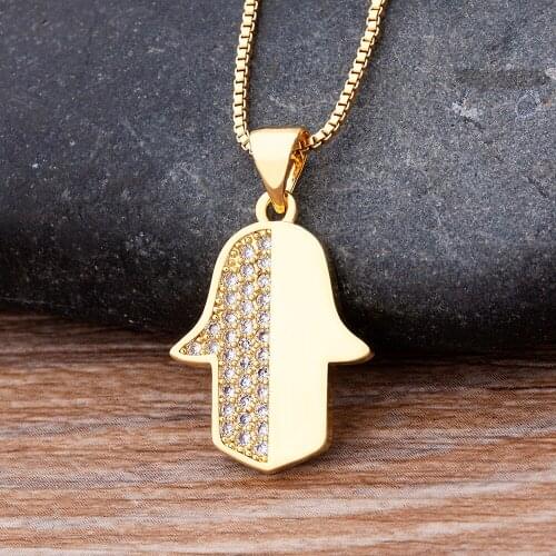 Turkish Hamsa Hand of Fatima Palm Chain Choker Necklace For Women Gold Color Fashion Charm Necklaces Crystal Simple Jewelry