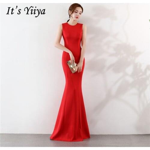 Mermaid Evening Gown Its Yiiya DX401 Floor-Length Solid Zipper Abendkleider Sleeveless O-Neck Plus Size Robe De Soiree