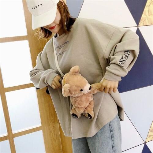 Lovely Cartoon Winter Design Faux Fur Female Messenger Handbag Teddy Bear Head Women Shoulder Bag For Girl Kid Gift Cute Toy Bag