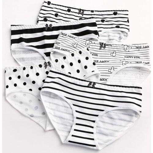 Womens Cotton Mid-rise Underwear Comfortable Girls Briefs Students Black And White Intimate Stripe Printing Cute Panties