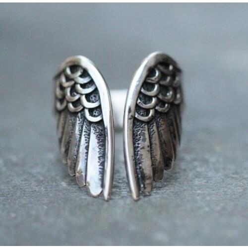 Vintage European Style Angel Wings Ring For Women Men High Quality Creative Opening Finger Ring Female Wedding Band Jewelry