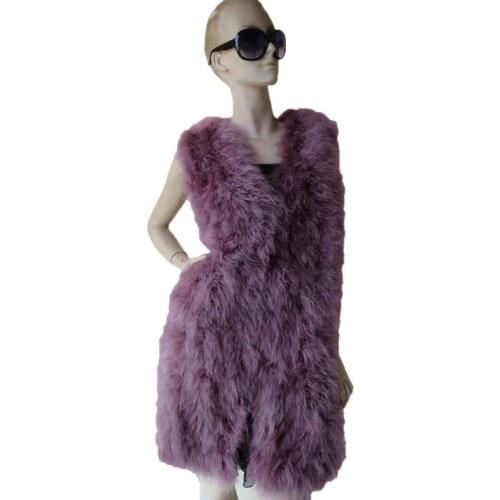 Womens Winter Fur Vest Coat Genuine Real Ostrich Feather Fur Long Waistcoat Violet PURPLE 90CM