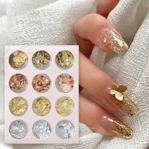 1Box Mixed Colors Gold Silver Platinum Foil Paper Charms 3D Nail Art Decorations Sticker Manicure Supplies Accesorios UV Gel HOT