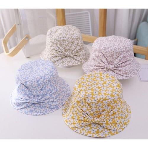 1pc Baby Floral Wide Brim Cotton Sun Protection Hat for Kids Girl Baby Travel Fishermans Hat with Bowknot Kid Photography Props
