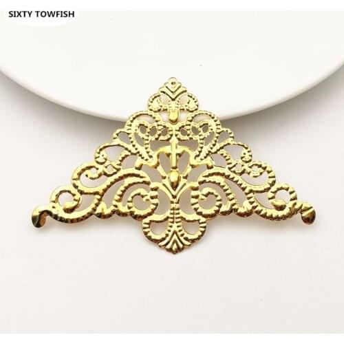 SIXTY TOWFISH 10 Pieces DIY Jewelry Accessories 77*48mm Metal Filigree Flowers Slice Triangular Charms Pendant Spacers Base