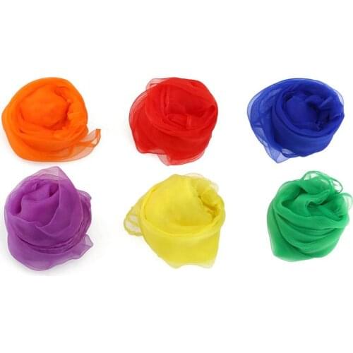 6 Colors Hemmed Square Juggling Dance Gauze Scarves Solid Color Candy Small Square
