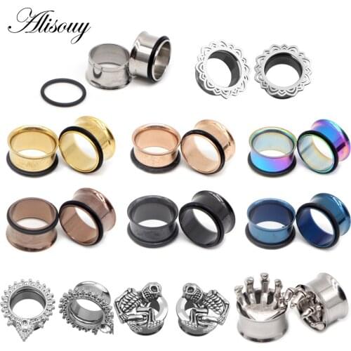 Alisouy 2pc Punk Ear Plug Stainless Steel Ear Gauges Flared Ear Flesh Tunnel Expanders Body Piercing Jewelry For Women