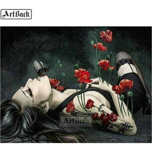 ARTBACK 5d diamond painting girl flowers full square sticker resin diamond mosaic 3d round diamond embroidery set handicraft