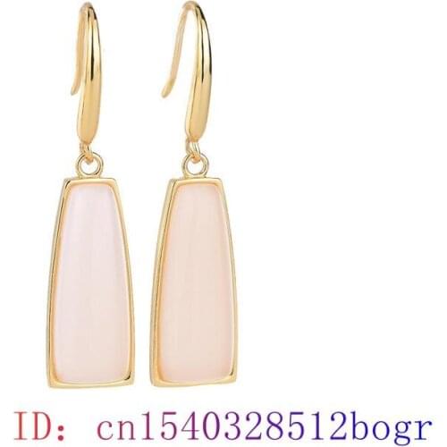 White Jade Earrings Chalcedony Amulet Charm Fashion Zircon 925 Silver Crystal Gifts Gemstone Women Jewelry Natural