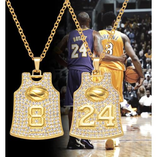 Personality Basketball Jersey Pendant Necklaces for Men Women Hip Hop Zircon Necklace Number 8 24 Basketball Fans Memorial Gifts