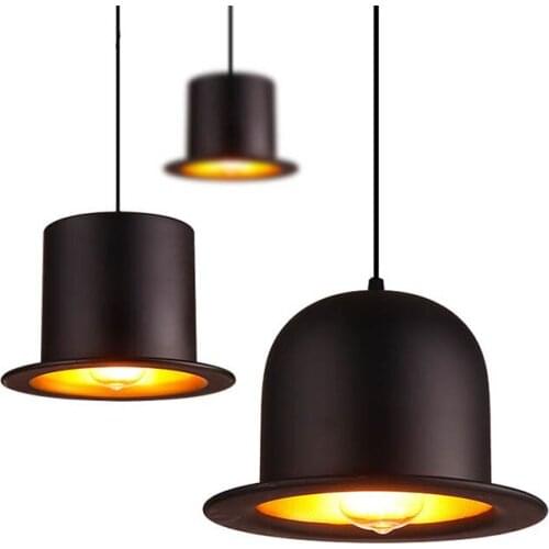 Modern brief personality hat design single head pendant light home bedroom deco Top Hat black aluminum E27 bulb LED lighting