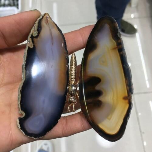 1PCS Large-sized Natural Purple and yellow Agate Slice Butterfly Stones Quartz Home Decor Gift