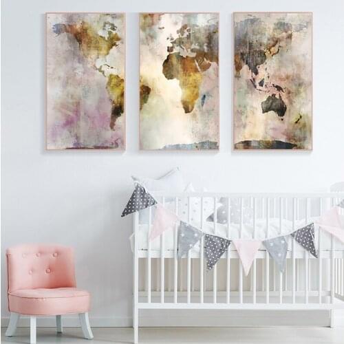 Watercolor World Map Modular Painting s and Prints on Canvas Scandinavian Cuadros Wall Art Picture For Living Room